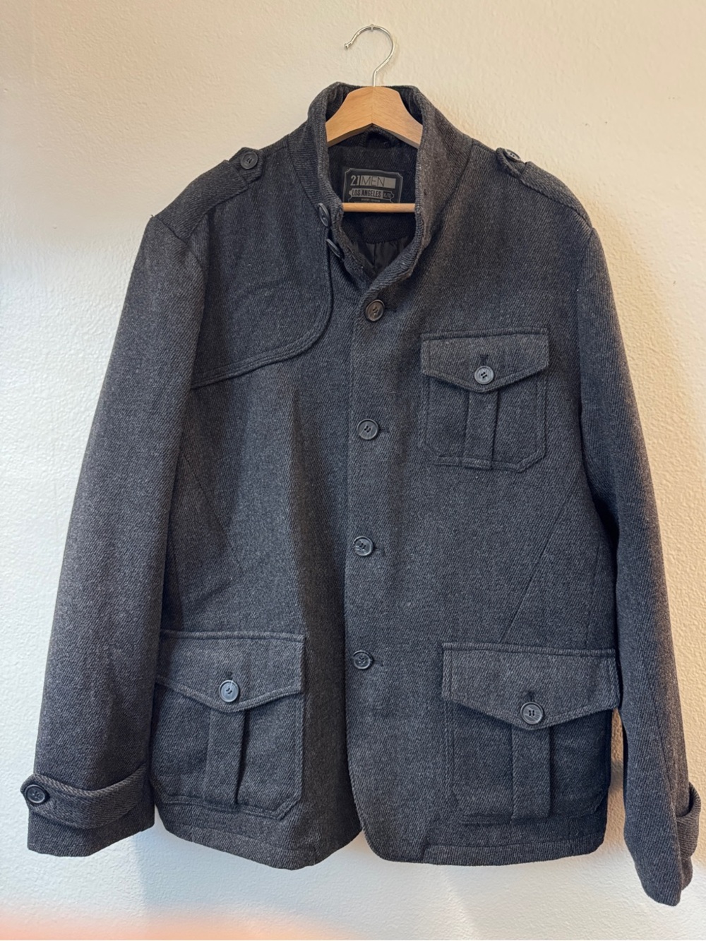 21men Charcoal Gray Military Field Jacket
